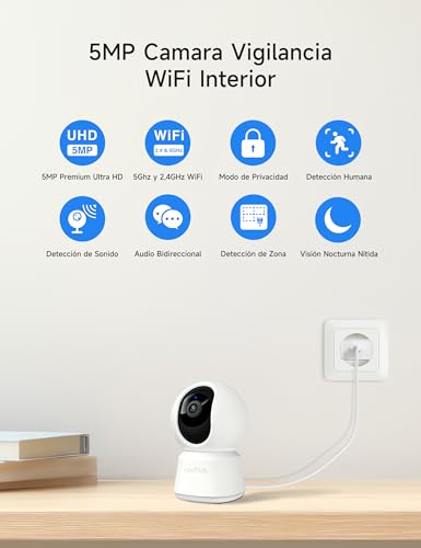 LAXIHUB 5MP Cámara Vigilancia WiFi Interior, 2,4/5GHz Cámara Vigilancia Domicilio WiFi, Cámara para Perros PTZ 355°, Audio Bidireccional, IP Cámara para Mascotas Compatible con Alexa - imagen 2