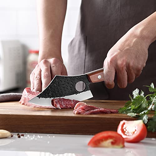 Purple Dragon Meat Cleaver Boning Knife Hand Forged Butcher Chef Knife Fillet Knife High Carbon Steel Full Tang With Leather Sheath Outdoor Knife For Kitchen Camping Bbq #TOP2