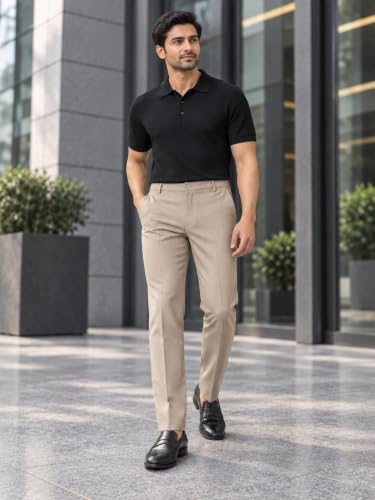Image of SUBTRACT Men 4 Way Stretch Wrinkle Free Slim Fit Formal Trouser in with 2 Inch Flexible Waistband | Men's Trousers for Office Or Party