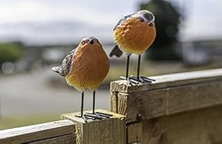 Garden Mile Robin Redbreast Resin 2pc Bird Set Highly Detailed Garden Ornaments Christmas Decoration Indoor Or Outdoor Use.
