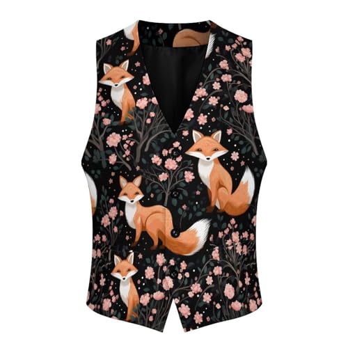 Cherry Flowers FoxMen's Suit Vest Slim Fit Formal Dress Waistcoat V Neck Casual Business Vests for Suit Or Tuxedo4