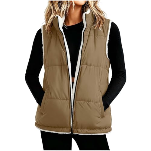 MaMiDay Fleece Vest Women Lined Puffer Zip Up Sleeveless with Pockets - image 1