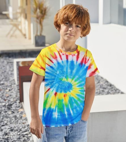 Image of Boys Tie Dye Shirt Size 4-14 Hippies Senior Rainbow Tees T Shirts for Kids | Tees T shirts for Kids
