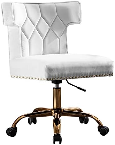 Recaceik Velvet Home Office Chair, Modern Adjustable Swivel Desk Chairs with High Back 360 Degree Castor Gold Wheels for Living Room/Bedroom/Office (Beige)