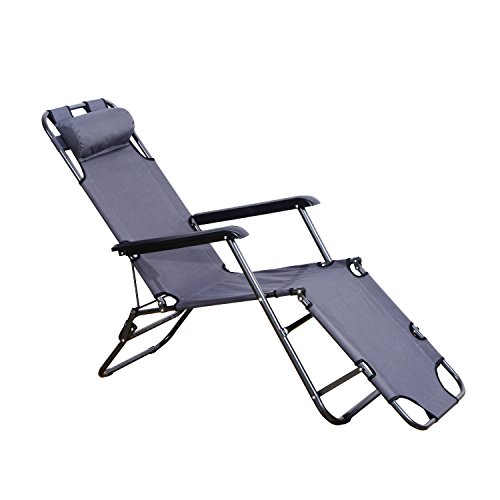 Outsunny Sonnenliege mit Kissen, Klappbare Strandliege, 2-Stufige Gartenliege, 2-in-1 Relaxliege, Metall + Oxfordstoff, Grau 135 x 60 x 89 cm