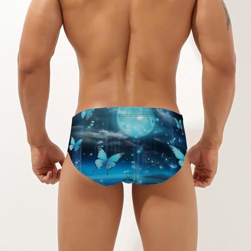 Psychedelic Teal Butterfly Full Moon Men's Swim Briefs Sexy Bikini Swimsuit Beach Shorts Underwear Low Waist2