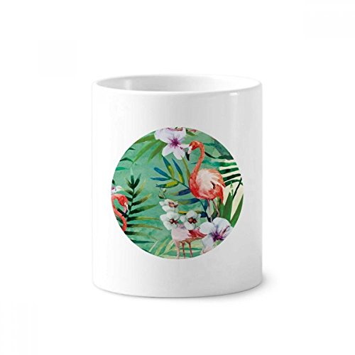 Mug flamant rose en céramique porte-stylo blanc 350 ml décor plantes tropicales