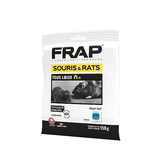 RATEX 360 FRAP - Pack 2X Raticide Professionnel Diféthialone 0,25% - Ultra Appétent - Contre Rats & Souris Résistants -2x150g (30 Sachets 10g) - Dessèche l'Animal - Foudroyant - Livraison Prime
