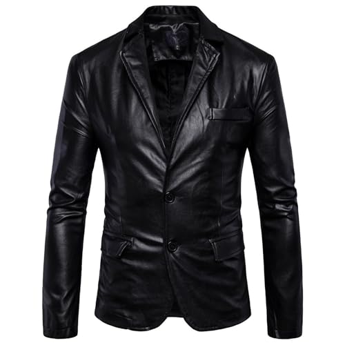 JEShifangjiusu Men's Lapel Faux Leather Blazer Business Casual Pu Blazers Jacket Stylish Soft Moto Sport Coat