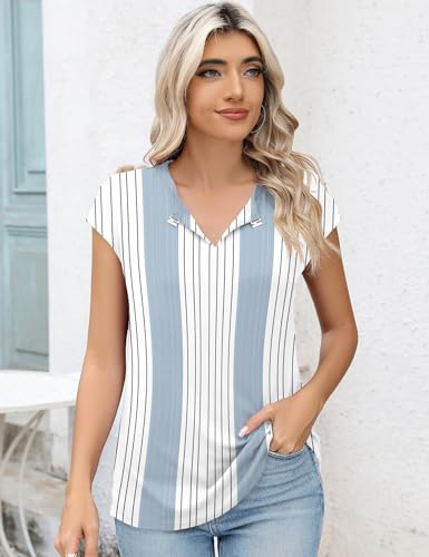 Kistore Women's Summer Casual V Neck Tank Tops Cap Sleeve Loose Fit Blouses Tunic Shirts3