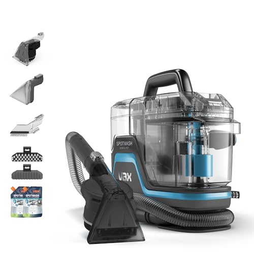 Vax SpotWash Home and Pet Spot Cleaner, Upholstery, Sofa, Stairs, Home, Car, Rug, Stain Cleaning Small Handheld Shampooer Machine, Additional Solution, SpinScrub and Tools, 4.5kg, Grey/Cyan, CDSW-MPDP