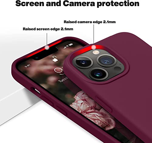 Image of M Cart Compatible with iPhone 13 Pro Max Case 6.7 Inch Liquid Silicone Soft Gel Rubber Slim Microfiber Lining Cushion Cover Shockproof Protective Phone Case for iPhone 13 Pro Max-Wine Red