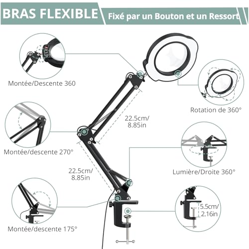 Lampe loupe de bureau pour lecture et bricolage de précision