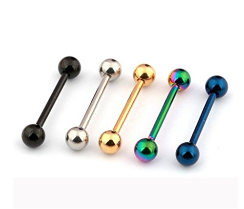 Kiokioa 12pc 14G Mix-color Stainless Steel Straight Barbell Tongue Rings Bars Piercing 5/8" Length2