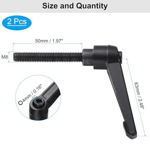 Image of uxcell 4pcs Clamping Lever Adjustable Handle Set Metric M8 x 50mm Male & M8 Female Thread Level Handles Hand Stud Knobs Quick Release Black for Lathe Machinery