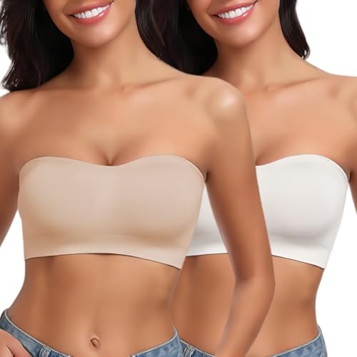 Image of Strapless Bra for Women Bandeau Bras Seamless Wireless Padded Bandeau Top Non-Slip Tube Top