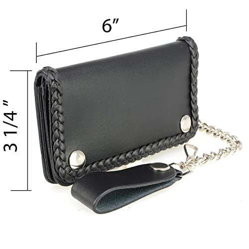 Milwaukee Leather MLW7881 Men's 6” Long Leather “Braided” Bi-Fold Biker Wallet w/Anti-Theft Stainless Steel Chain - One Size4