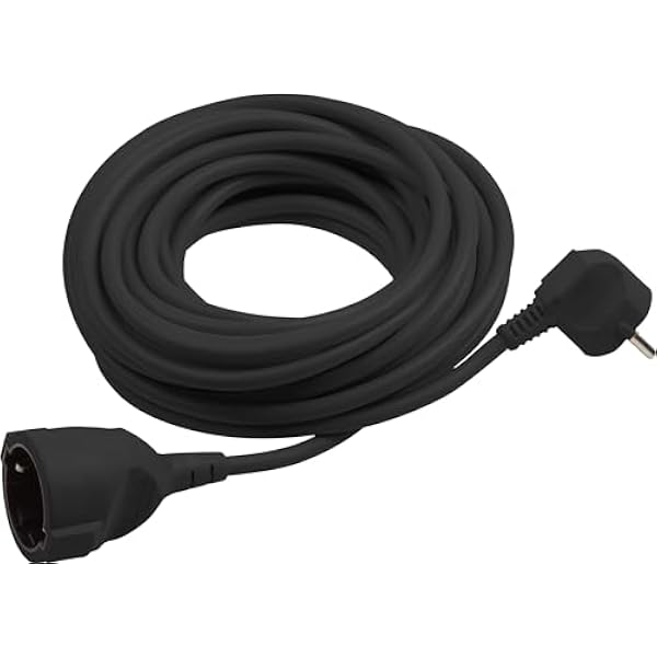 Meister 7432920 Przedłużacz z uziemieniem, kabel 10 m, czarny, kabel z tworzywa sztucznego, IP20 do wnętrz, złącze z ochroną przed dotykiem, przedłużacz Schuko