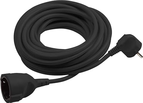 Meister 7432920 Przedłużacz z uziemieniem, kabel 10 m, czarny, kabel z tworzywa sztucznego, IP20 do wnętrz, złącze z ochroną przed dotykiem, przedłużacz Schuko