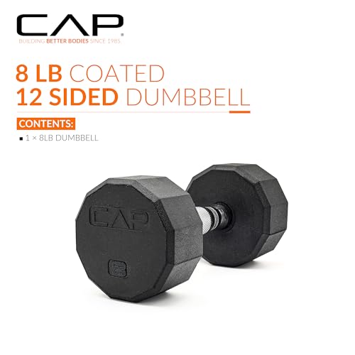 image for CAP Barbell 12-Sided Coated Dumbbell, 8 LB, Black