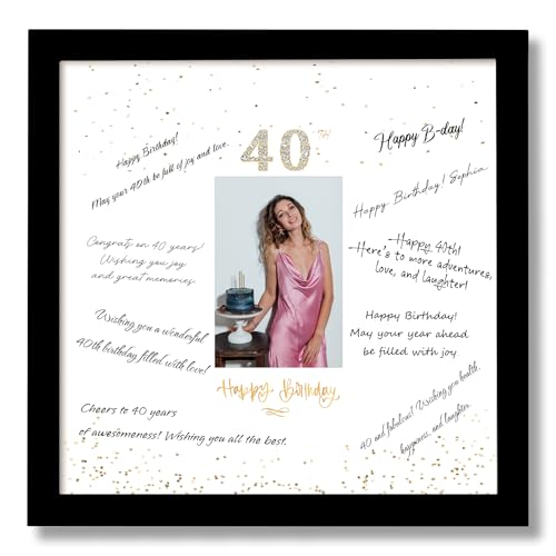 13x13 Birthday Signature Frame with Plexiglass Cover - Holds 4x6 Photos, 40th Birthday Decorations, Alternative Guest Book Gifts for Men & Women, 40th Party Favors, Wall Display & Supplies, Black