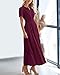 BTFBM Womens Summer 2026 Casual Midi Maxi Dresses Lightweight Short Sleeve V Neck Elastic Waist Boho Beach Dress Pockets(Wine Red, X-Large)