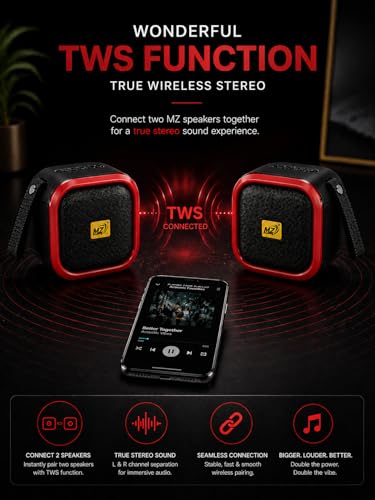 Image of 10W Wireless Bluetooth Speaker with Deep Bass, TWS Function, Type-C Fast Charging, 3-5 Hours Playtime, Portable Mini Speaker with FM /USB /TF Card Support & Bluetooth 5.0 (RED)