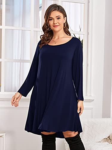 BELAROI Womens Fall Dresses 3/4 Sleeve Plus Size Casual Swing Loose Tunic Dress with Pockets3