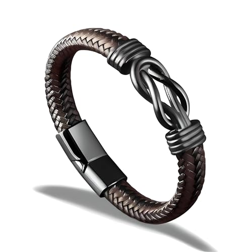 Image of THE MEN THING Leather Bracelet for Men - American Style Genuine Leather Multi-Layer Braided Bracelet with 100% Stainless Steel Magnetic Buckle for Men & Boys (8 inch)