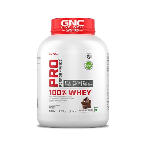 Image of GNC Pro Performance 100% Whey Protein Powder | Boosts Strength & Endurance | Builds Lean Muscles | Fastens Muscle Recovery | Formulated In USA | 24g Protein | 5.5g BCAA | Chocolate Fudge | 5 lbs