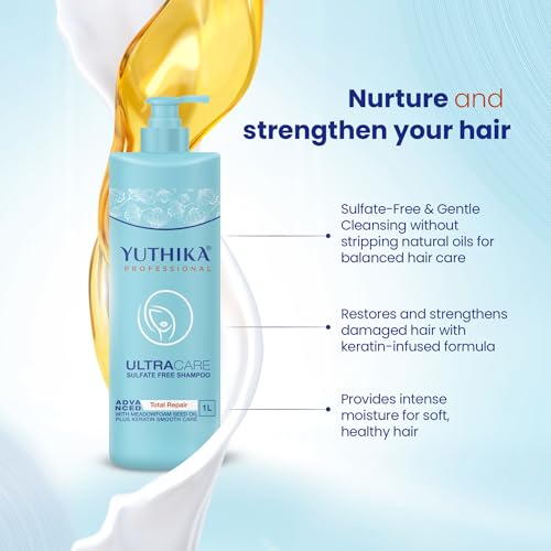 Image of Yuthika Professional Ultracare Sulfate Free Shampoo 1000 ml | Total Repair Shampoo for Damaged, Dry & Frizzy Hair | Gentle Daily Care for Women & Men