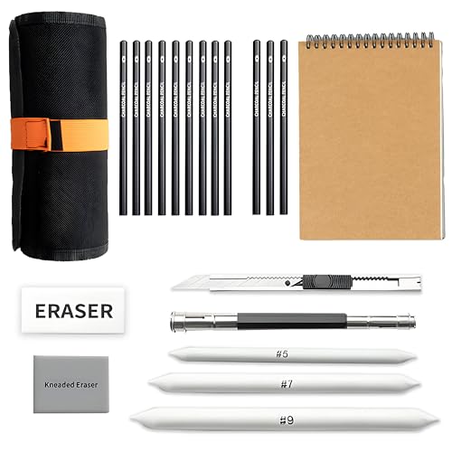 Image of DaKos Sketch Pencil Set, Drawing Pencil Set and Shading Pencils Set for Artists, Perfect Sketching Kit of Charcol Pencil and Shading Art with A5 Sketch Book and Rolling Pouch (38 Pieces)