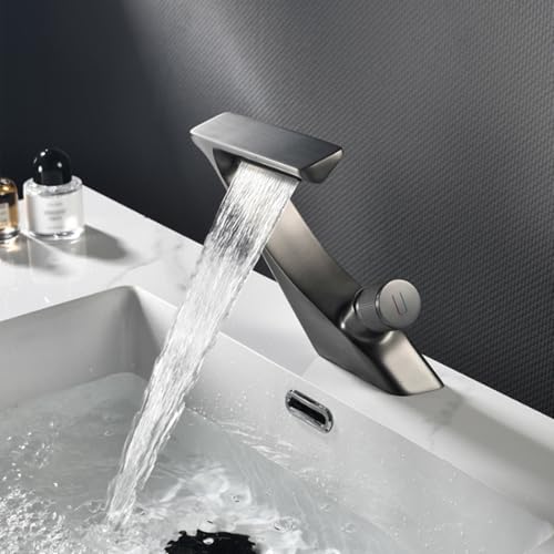 Robinet cascade pour lavabo gris avec sortie d'eau réglable et mitigeur à levier unique LYGBAOFUL - 2
