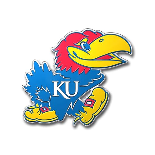 FANMATS 60530 Kansas Jayhawks Heavy Duty Aluminum Embossed Color Emblem, Auto Emblem Decal