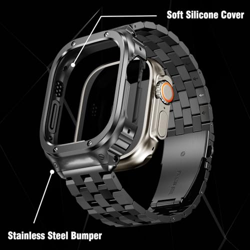SUPLINK Stainless Steel Case with Band Compatible with Apple Watch Straps Ultra 2/1 49mm Metal Rugged Protector Cover for iWatch Band Men (Space Grey) - Image 3