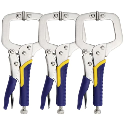 Hiceeden 3 Pack 9 Inch Metal Face Clamps with Swivel Pad, Adjustable C Clamp with Rubber Handle, Welding Vise Grip Clamps for Woodworking, Cabinetry, Carpentry, Repair, Pocket Hole Joinery
