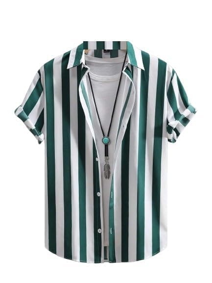 Image of Men's Striped Slim Fit Half Sleeves Stratchable Printed Shirt