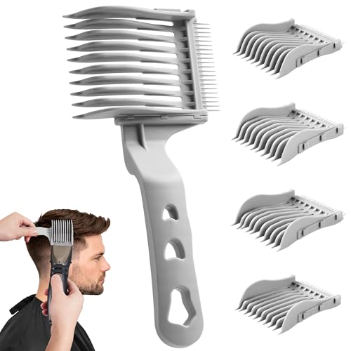 TMJUU 4-in-1 Detachable Fade Comb Set, 4 Sizes Easy Snap-on Barber Comb for Men’s Fade Haircut, Professional Hair Clipper Comb for Fade Haircuts, Barber Quality Home Grooming Kit, Grey