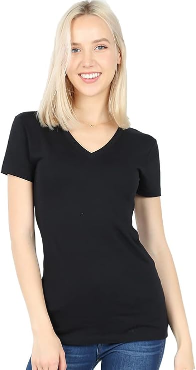 Zenana 4 Pack Women's Basic Solid V-Neck T-Shirts