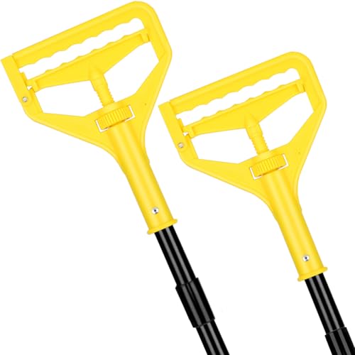 Image of VOUBIEN Commercial Mop Handle Heavy Duty,60 inch Industrial Mop Stick,Wet Mops Head Replacement Holder for Professional /Industrial Floor Cleaning, 2 Pack,Yellow