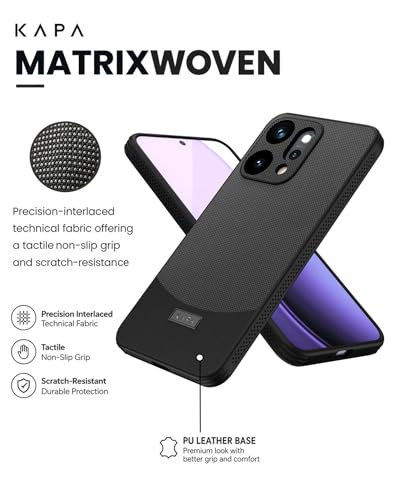 Image of Kapa MatrixWoven Grip Back Cover for Oppo Reno 14 Pro 5G | Woven Fabric & Leather Hybrid Camera Protection, Shockproof Slim Bumper Case (Matte Black)