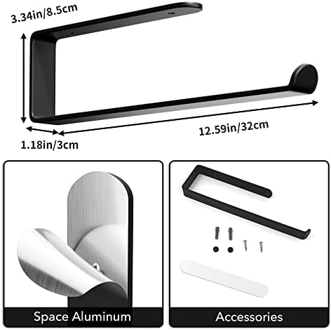Kitchen Roll Holder-Self Adhesive or Drilling Paper Towel Rack Under Cabinet,Wall Mounted Matte Black,Suitable for Pantry, Cupboard, Bathroom, RV