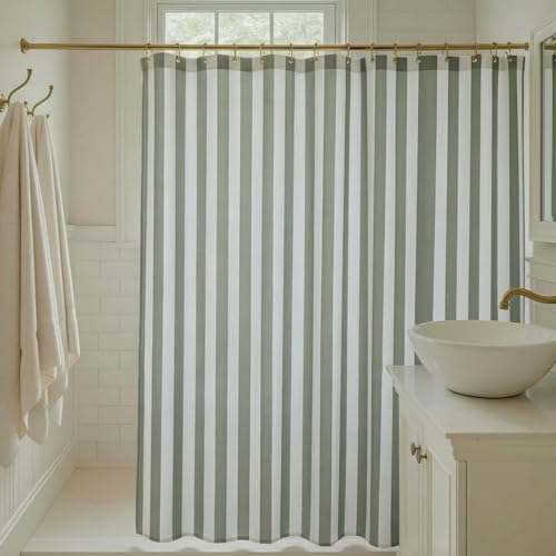 Beautiful Striped Boho Shower Curtain for Your Bathroom - Stylish 72x72 Sage Green Curtain That Fits Perfectly with Any Bath Decor - Modern & Elegant Ideal for Brightening Up Your Bathroom at Home