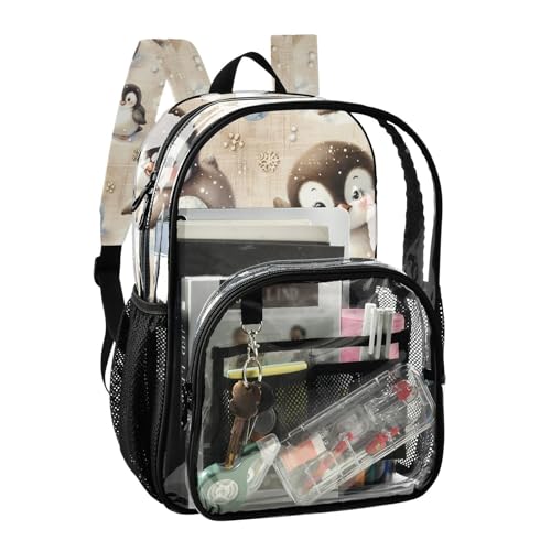 Small Penguin Clear Backpack, Heavy Duty Transparent Bookbag for Kids, School, Stadium Approved2