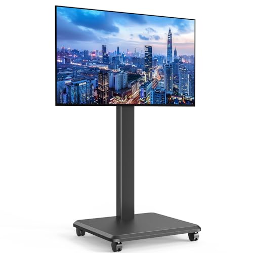 Zontera Rolling TV Stand with Wheels for 23-65 Inch, Mobile TV Cart Holds up to 132 lbs, 7 Level Height Adjustable, Max VESA 400x400mm, Black
