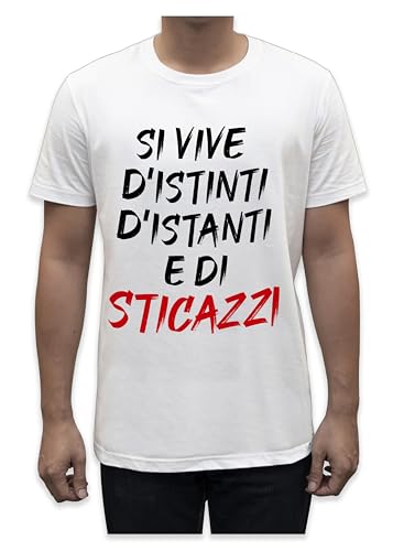 T-Shirt Maglia a maniche corte unisex Personalizzata con frasi Divertenti scherzo stampa simpatica (XL, si vive d istinti istanti sticazzi)
