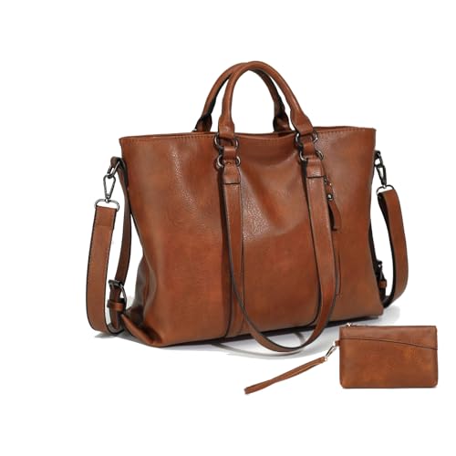 Tote Bags for Women Pu Leather Tote Purse Crossbody Bags with Pockets Top Handle Shoulder Handbags Work for Ladies 2PC Set