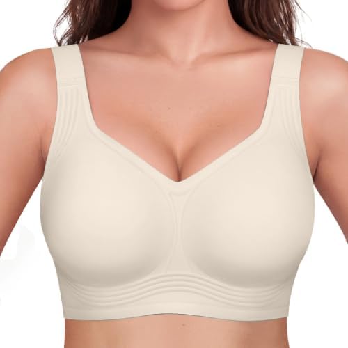 TUNANAN BH Damen Ohne Bügel, Soft Seamless BH Jelly Push Up Bügelloser BHS, V-Ausschnitt, Creamy Komfort, Nahtloser Entlastungs Tshirt Bra Mit Sanft Stütze, Klassische Sport Bustie