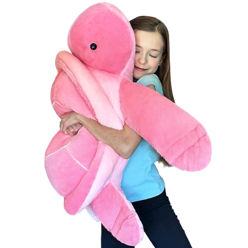 Image of MorisMos Pink Giant Turtle Stuffed Animal 33 inch, Large Stuffed Sea Turtle Plush Toy, Big Soft Turtle Pillow for Girls Women Kids Children Birthday Chrismas