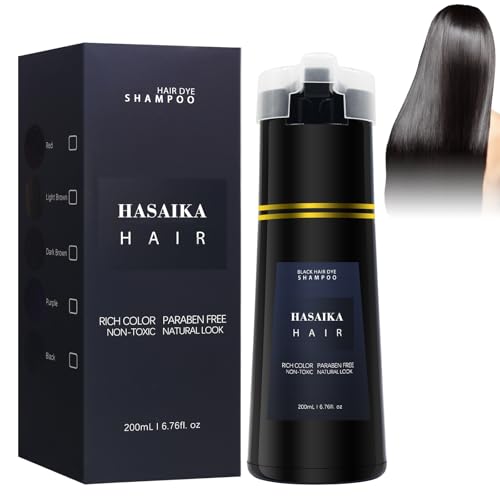 HASAIKA® Shampoo per capelli colorati, Shampoo istantaneo alle erbe per capelli neri da uomo e da donna, Shampoo nero naturale, facile da usare, Shampoo nero a lunga durata 200 ml (Nero)